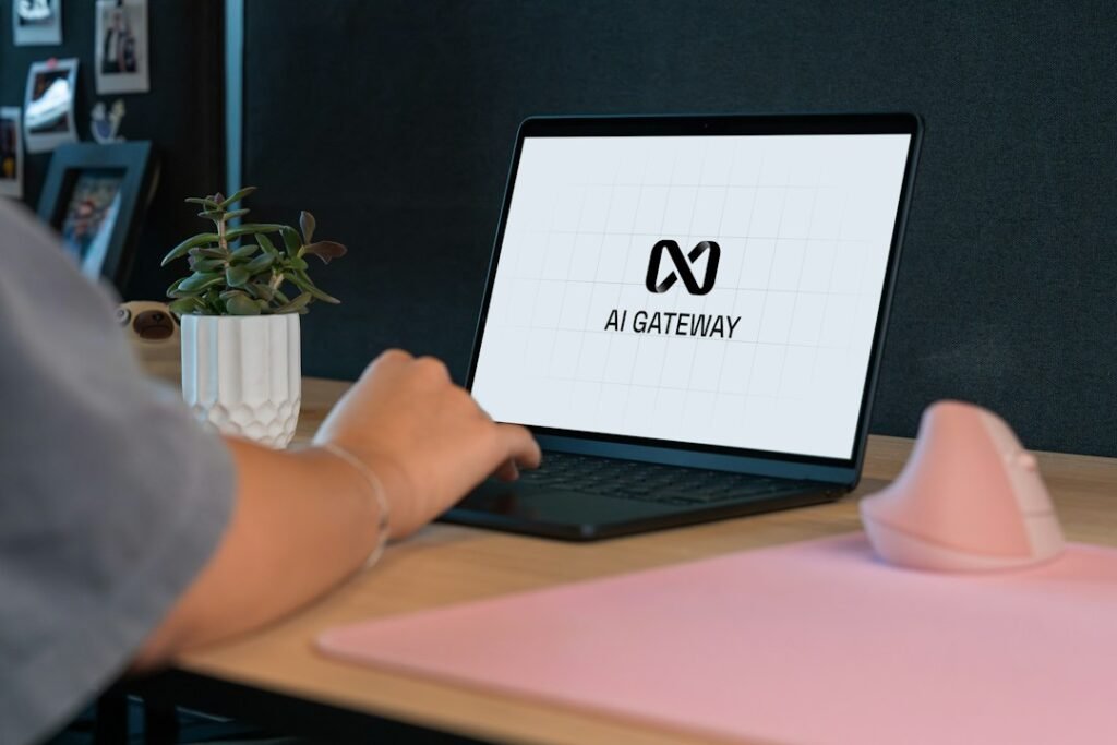 Person using a laptop to access AI tools for productivity, research, writing, and business