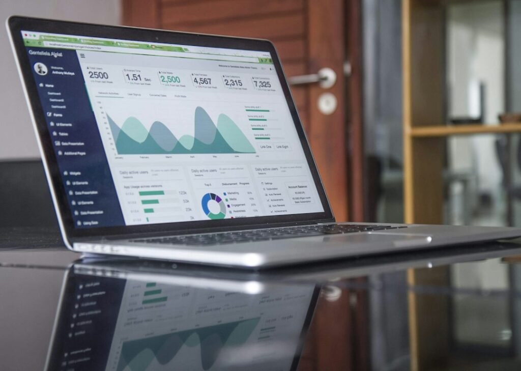 Keyword research and SEO analytics dashboard on a laptop