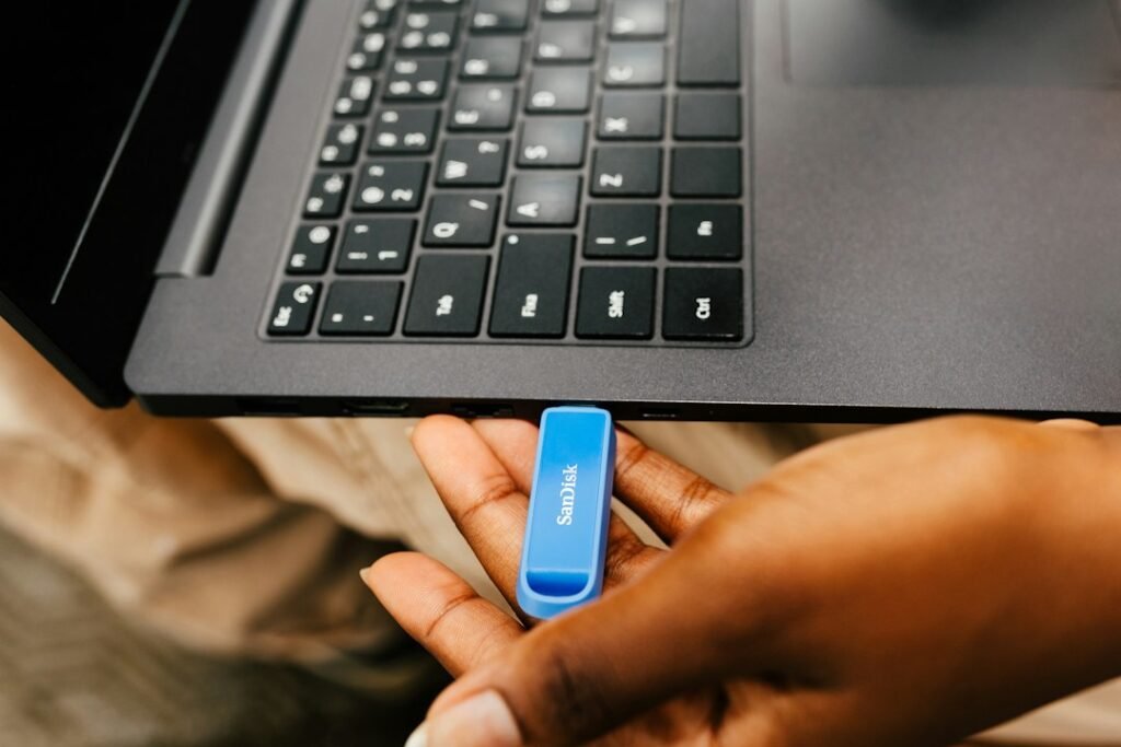 Laptop and digital storage setup representing free cloud storage services